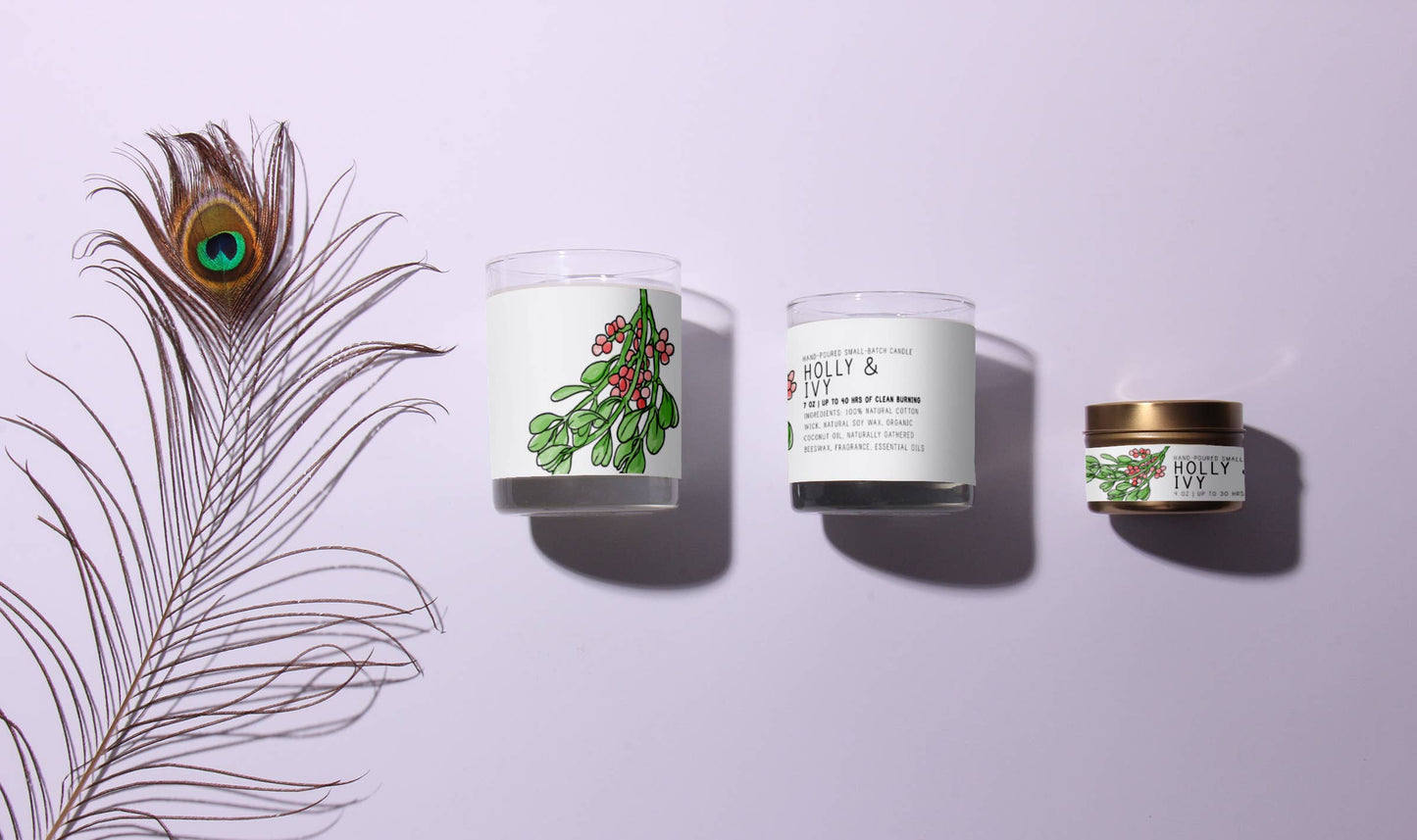 Just Bee Cosmetics - Holly & Ivy - Just Bee Candles: 7 oz (up to 40 hrs of clean burning)