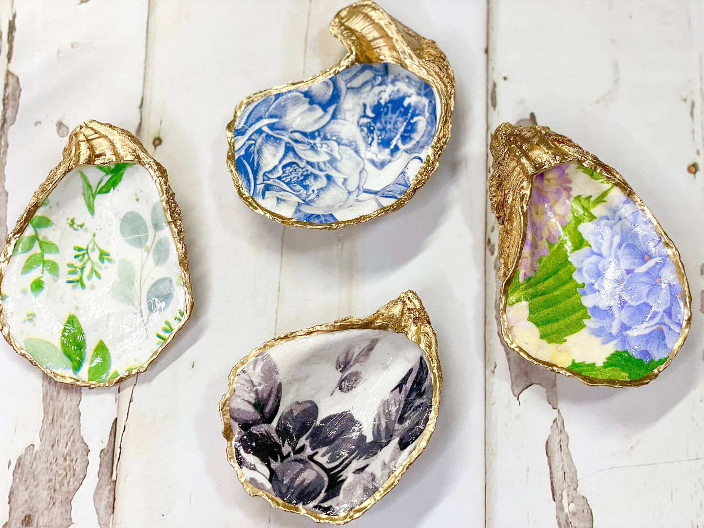 Alison Brooke Designs - Vintage Blue Flowers Oyster Trinket Dish