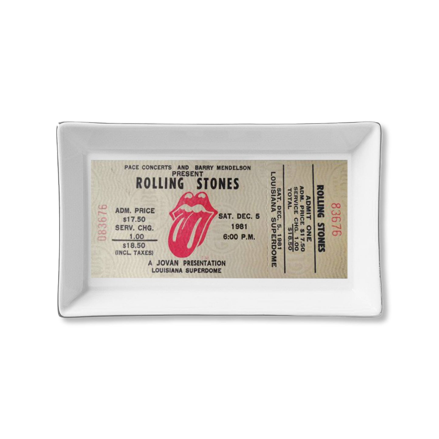Toss Designs - Ceramic Tray- Rolling Stones Concert Tickets