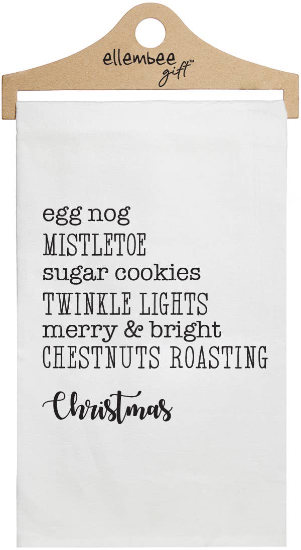 ellembee gift - White Christmas Egg Nog Mistletoe Favorite Things Tea Towel