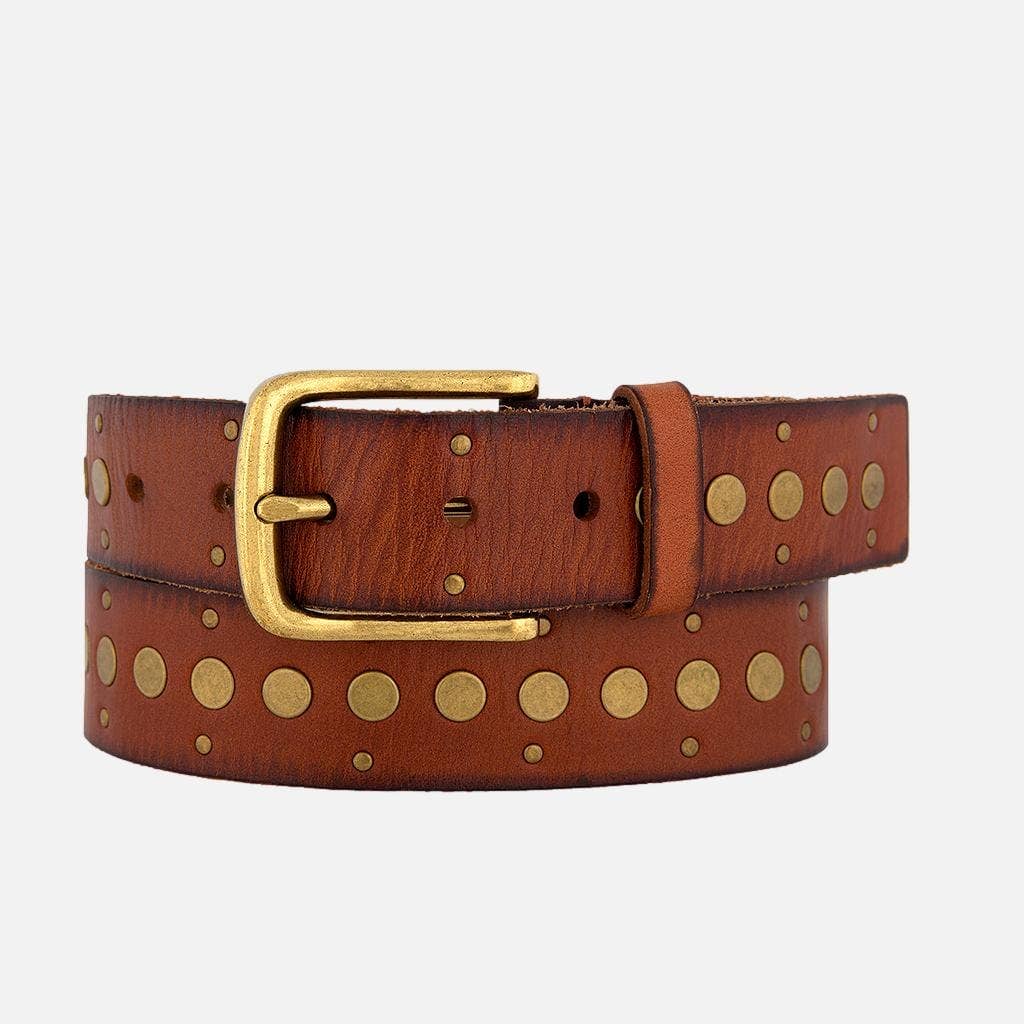 40044 Faye | Studded Vintage Leather Belt: M/L-95 / Creme