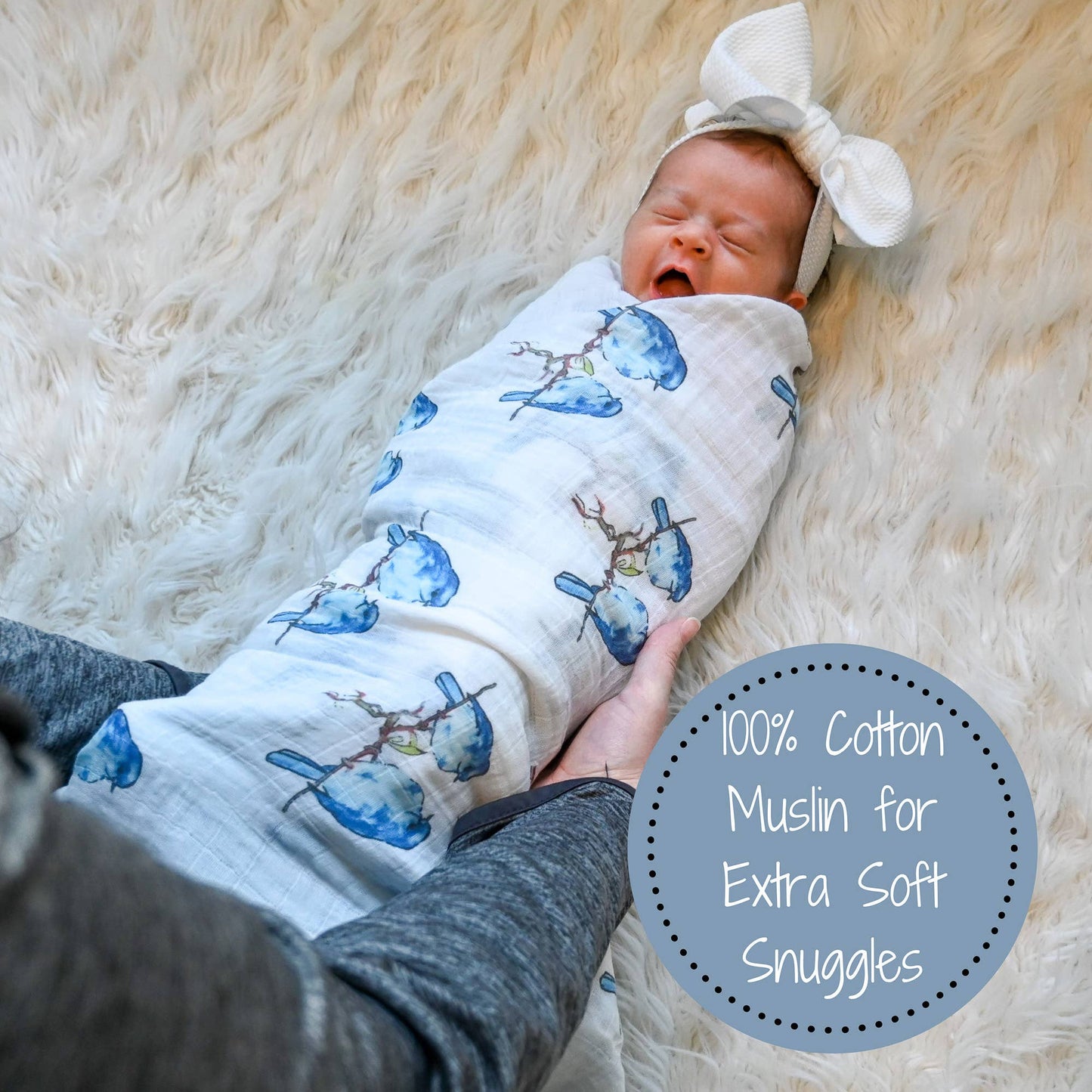 LollyBanks - Bluebird Of Happiness Baby Swaddle Blanket
