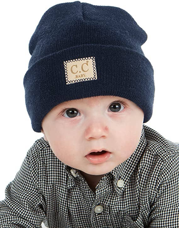 Baby Suede Patch Beanie (Navy)