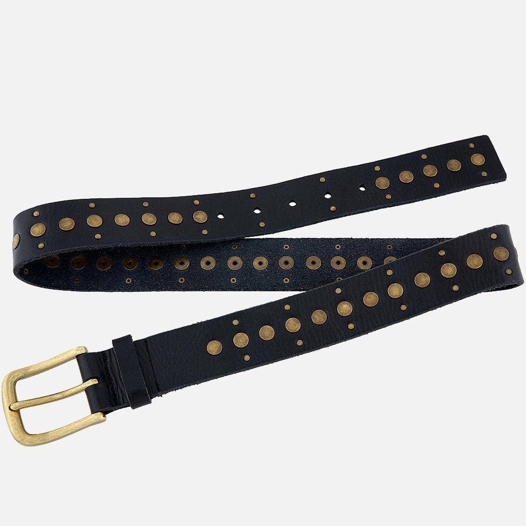 40044 Faye | Studded Vintage Leather Belt: M-90 / Creme