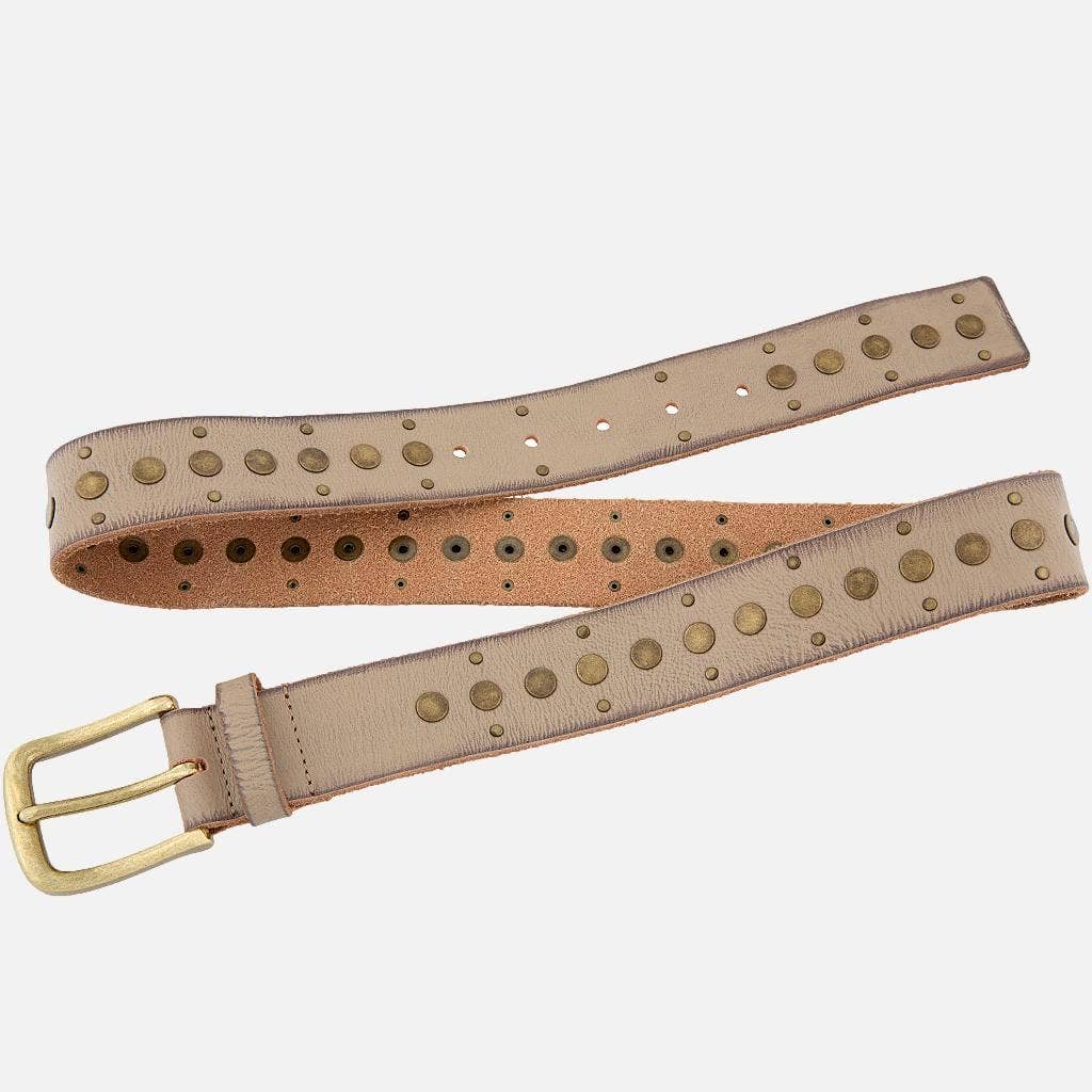 40044 Faye | Studded Vintage Leather Belt: S-85 / Creme