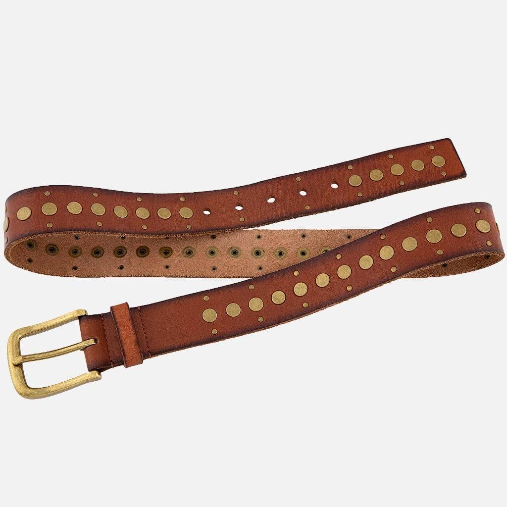 40044 Faye | Studded Vintage Leather Belt: M-90 / Creme