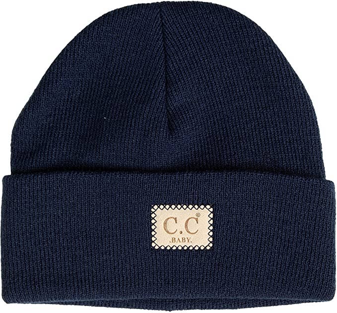 Baby Suede Patch Beanie (Navy)