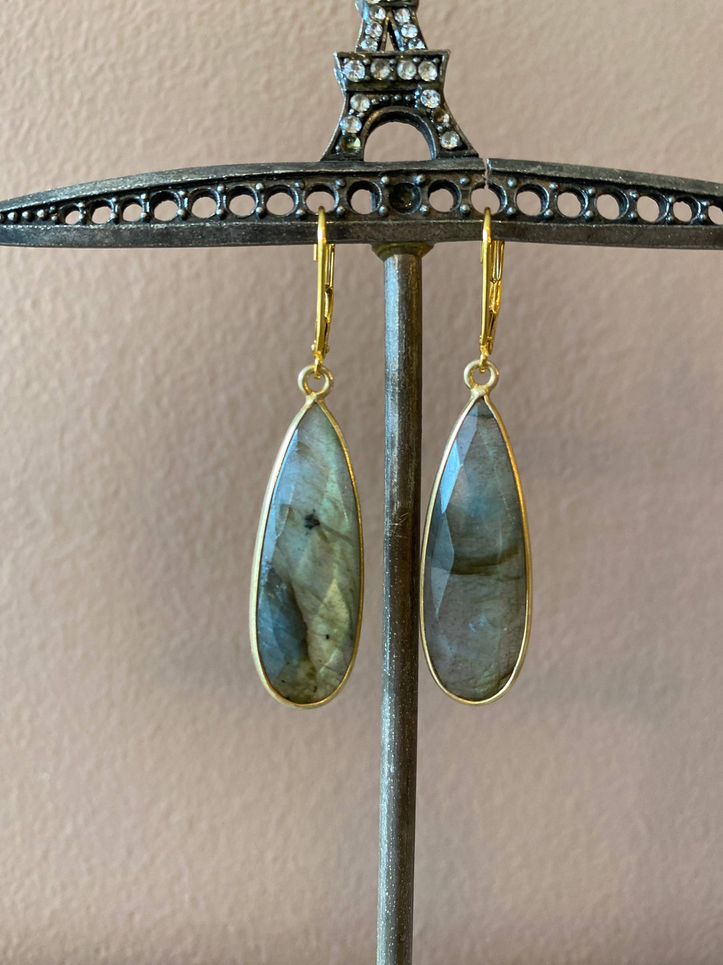 HER Story - Bezel Earrings - Long Teardrop: Moonstone / Gold Plated