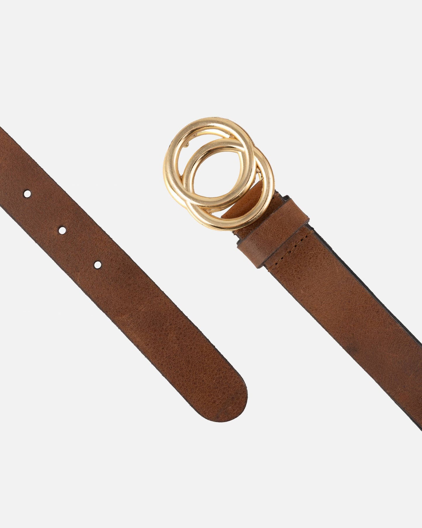 Amsterdam Heritage Belts, Bags, Apparel, Jackets - Caia | Double Ring Leather Belt with Gold Buckle: Cognac / M/L-95
