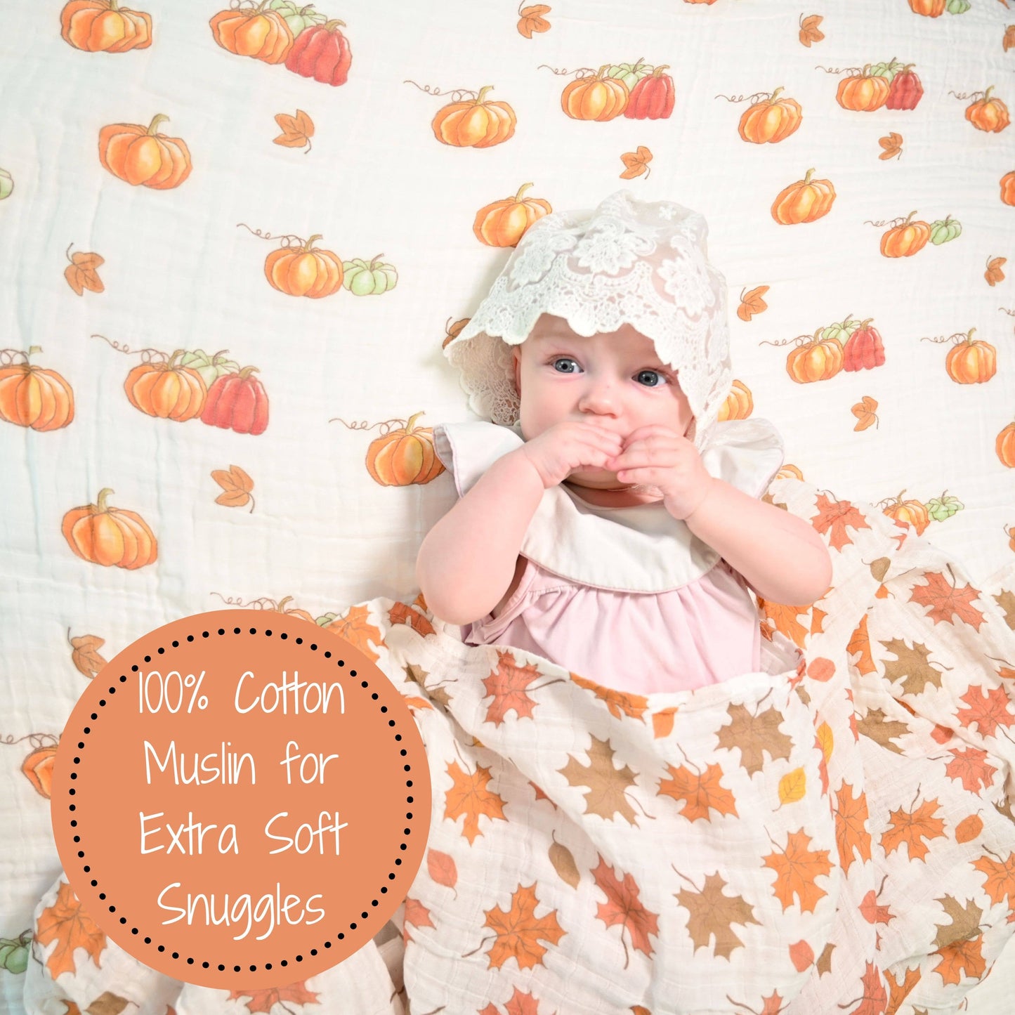 LollyBanks - Pumpkin'pie Fall Holiday Theme Baby Muslin Cotton Blanket