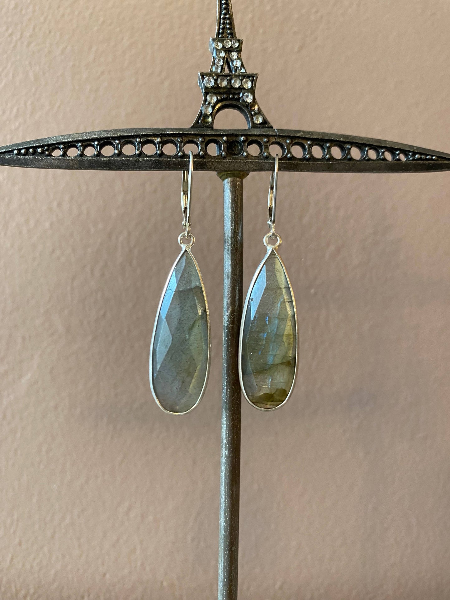 HER Story - Bezel Earrings - Long Teardrop: Moonstone / Gold Plated