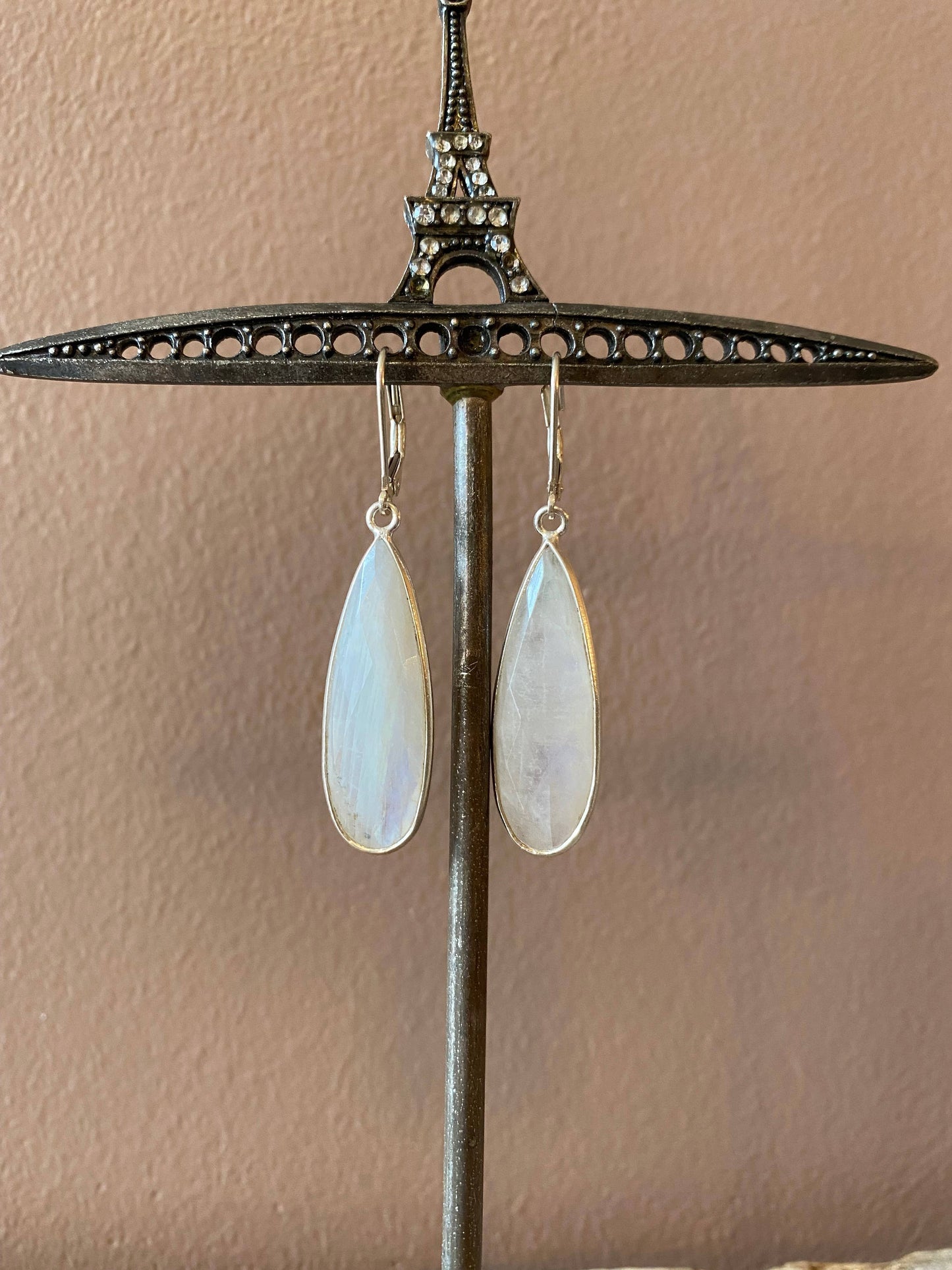 HER Story - Bezel Earrings - Long Teardrop: Smokey Quartz / Gold Plated