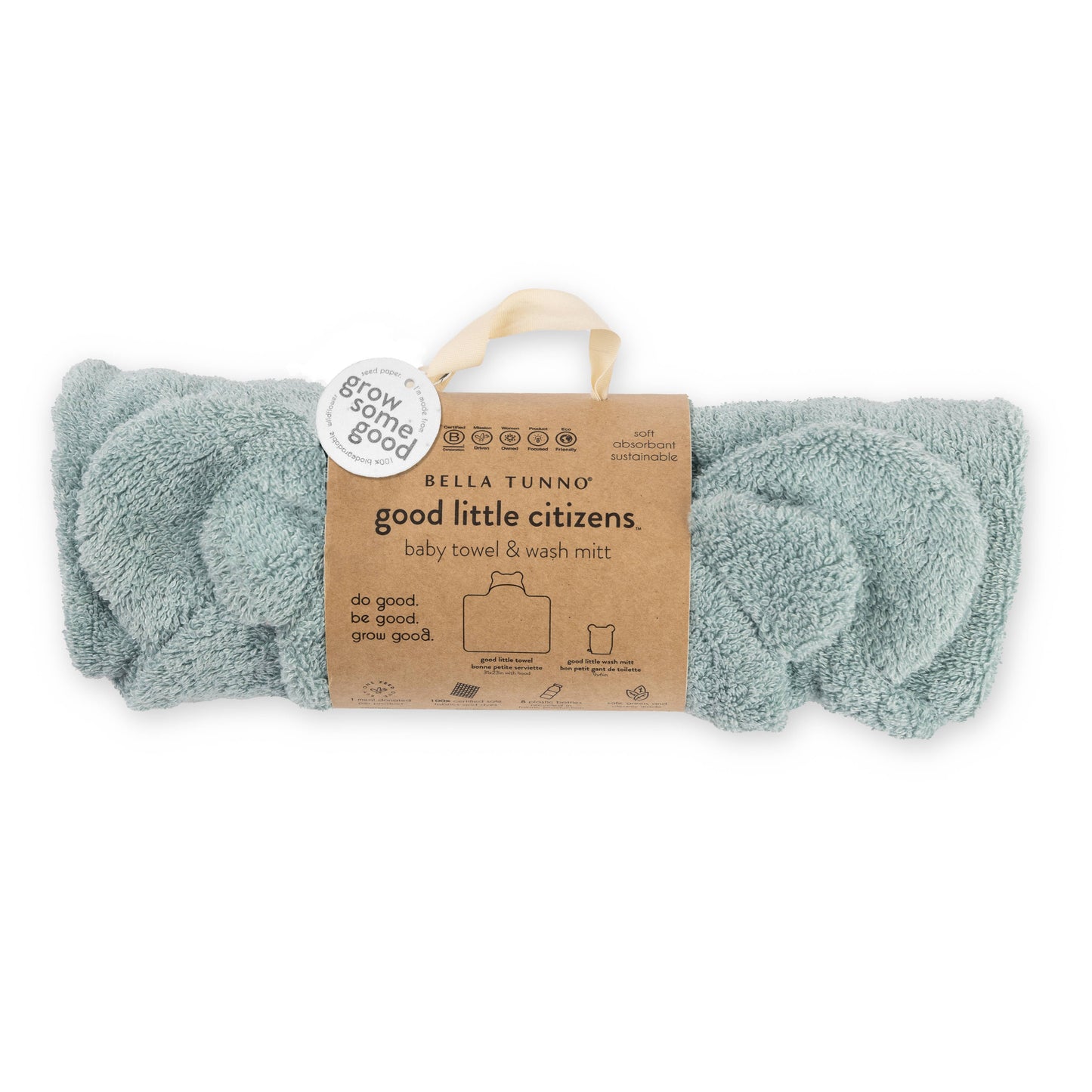 Bella Tunno - Hooded Towel + Wash Mitt Set Rain: Blue