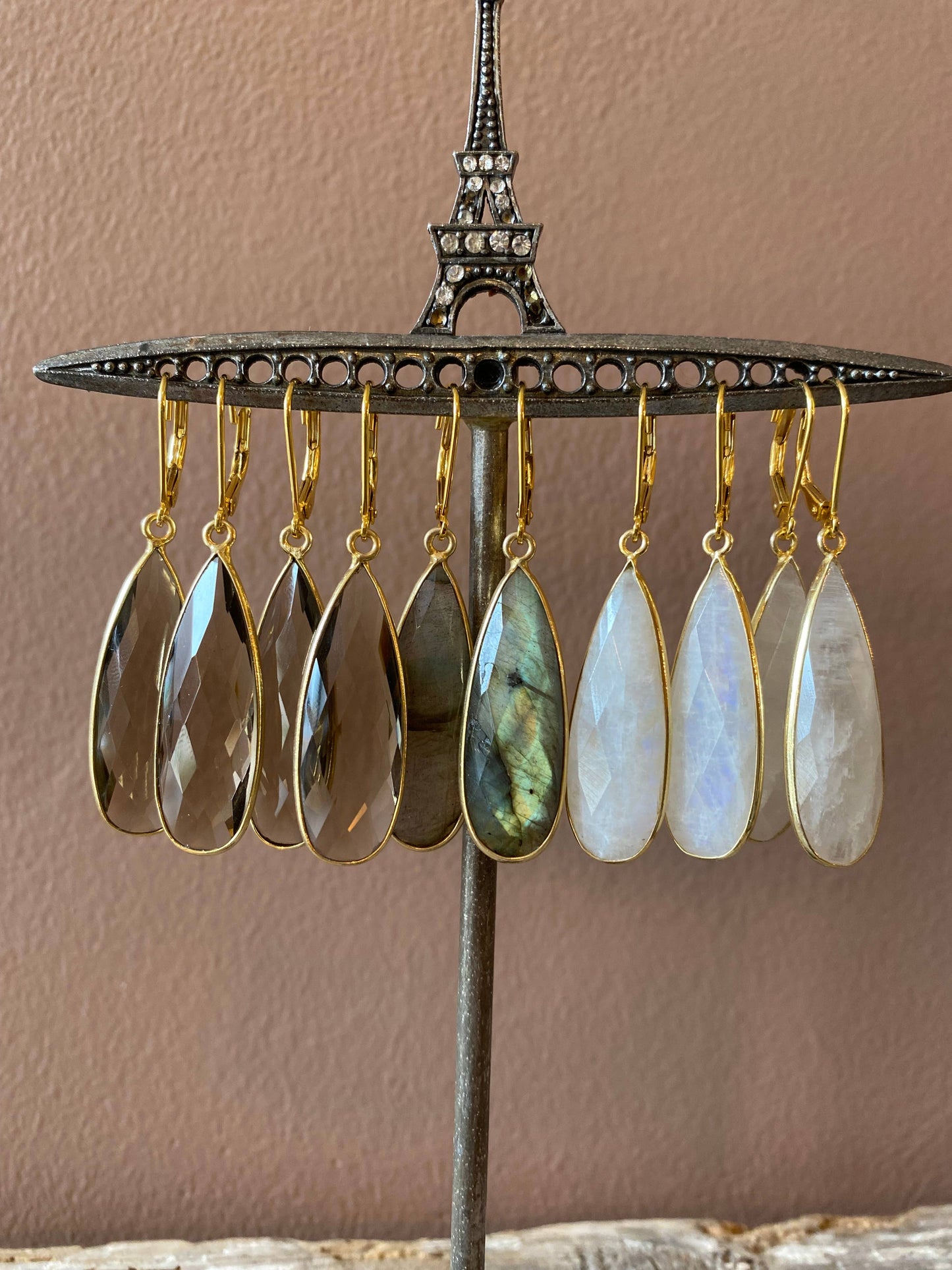 HER Story - Bezel Earrings - Long Teardrop: Moonstone / Gold Plated
