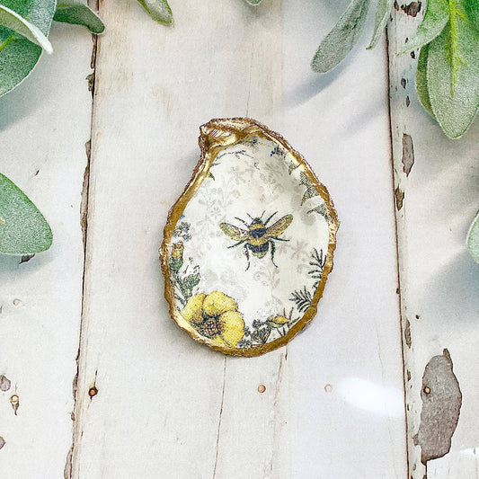Alison Brooke Designs - Bee and Wildflowers Oyster Trinket Dish