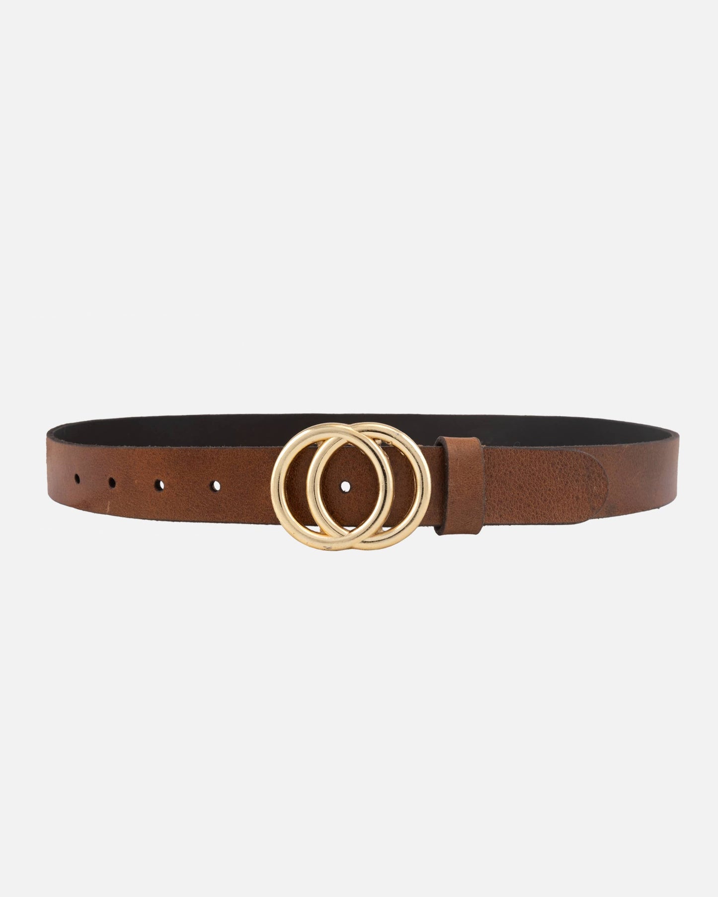 Amsterdam Heritage Belts, Bags, Apparel, Jackets - Caia | Double Ring Leather Belt with Gold Buckle: Cognac / M/L-95