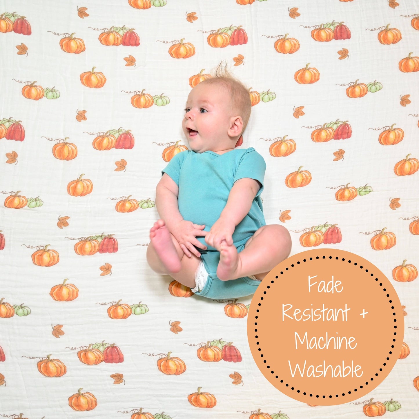 LollyBanks - Pumpkin'pie Fall Holiday Theme Baby Muslin Cotton Blanket