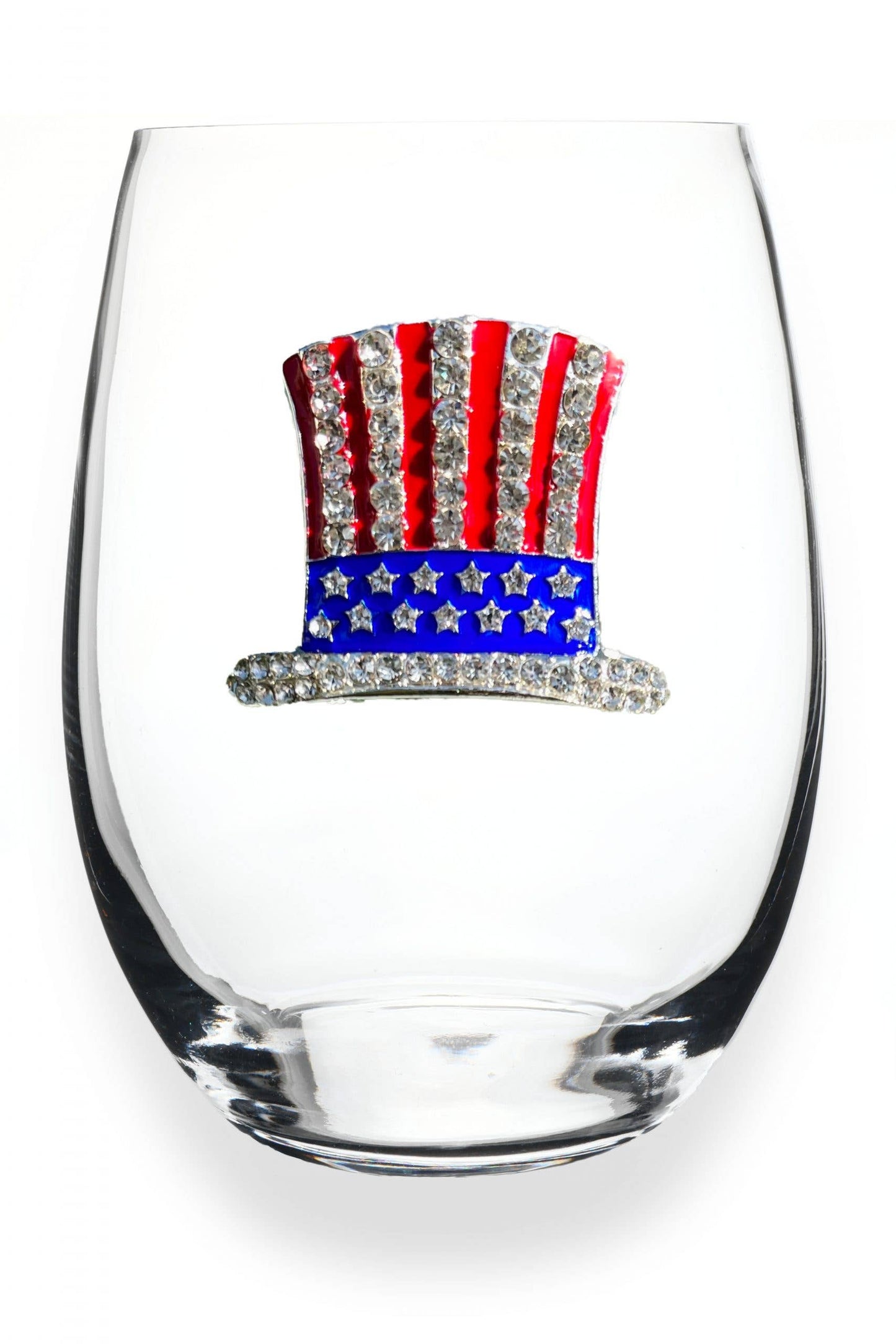 The Queens' Jewels® - Red White and Blue Patriotic Hat Jeweled Stemless Wine Glass