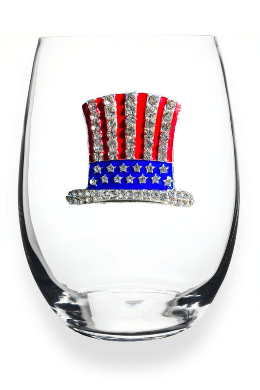 The Queens' Jewels® - Red White and Blue Patriotic Hat Jeweled Stemless Wine Glass