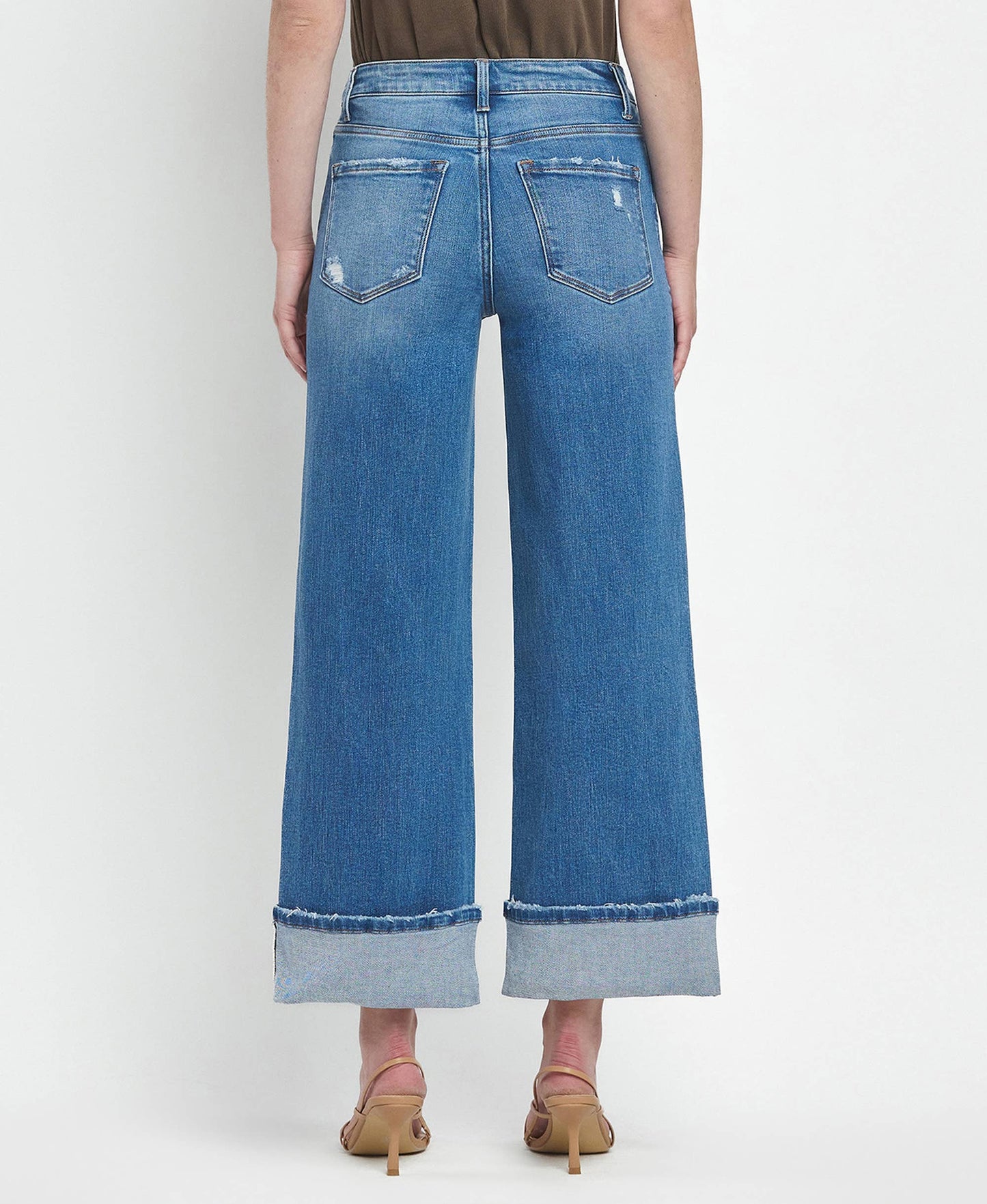 FLYING MONKEY - HIGH RISE CUFFED WIDE JEANS F5890: MOORLAND / 27