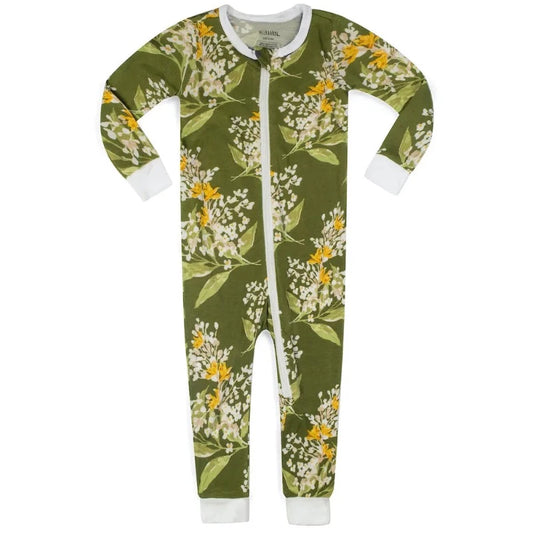 MilkBarn Kids Green Floral Bamboo Zipper Pajama