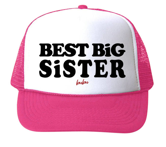 Bubu - Best Big Sister White / Hot Pink Trucker hat