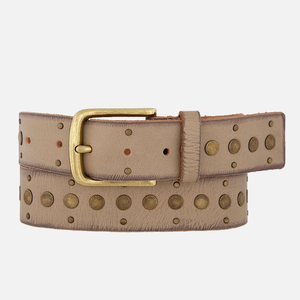 40044 Faye | Studded Vintage Leather Belt: M-90 / Creme