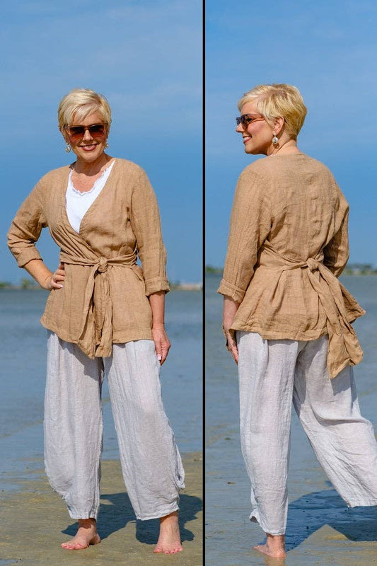 TINA Stephens Italy/Tees By Tina - Bryce Self Belted Linen Jacket (JLS107)